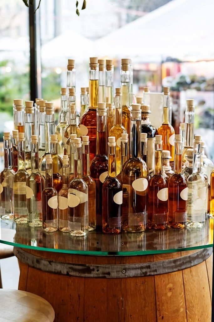 bottles with cognac gin rum or tinctures on a wo 2025 01 09 18 33 14 utc min